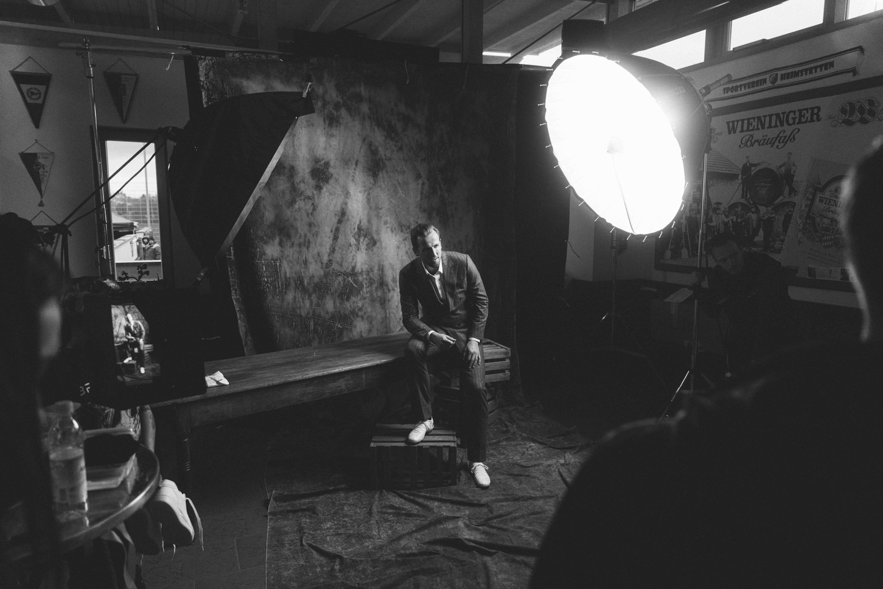 Harry Kane on set for the Skechers shoot, lit by a large beauty dish